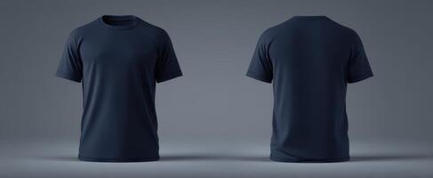 The stylish navy t-shirt displayed front and back for branding purposes. photo