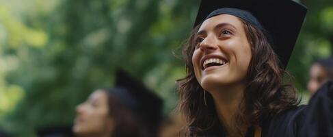 The joyful graduate celebrating a significant achievement with friends and family. photo