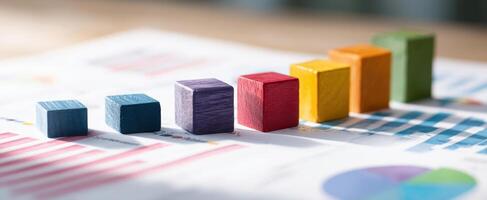 The colorful blocks representing data analysis and business growth trends. photo