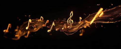 The Golden Musical Notes Dancing in an Elegant Wave of Light photo