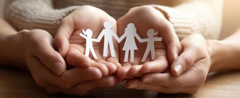 The Hands Holding Family Paper Figures Representing Love and Togetherness photo