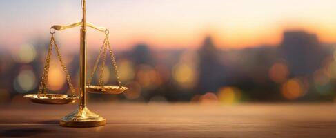 The golden scales of justice symbolizing law and fairness in society. photo