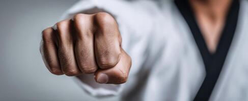 The strong fist of a martial artist showcasing power and determination. photo