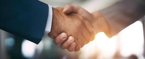 The handshake representing partnership and collaboration in a professional setting. photo