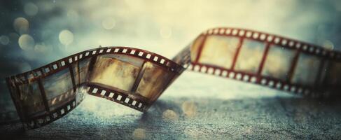 The film strip gently twists through a dreamy, nostalgic background. photo