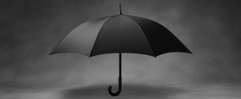 The elegant black umbrella against a textured dark background in a minimalist style. photo