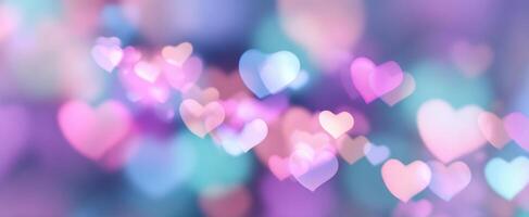 The enchanting hearts dancing in a dreamy blurred background of colors. photo