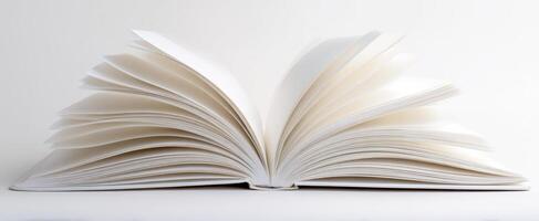 The open book showcasing blank pages for creative concepts and designs. photo