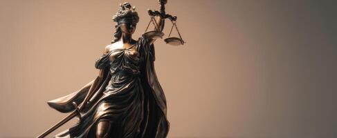 The justice statue symbolizing fairness and balance in the legal system. photo
