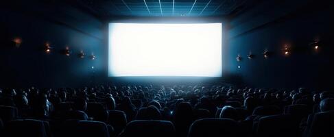 The empty cinema with bright screen awaiting an exciting movie experience. photo