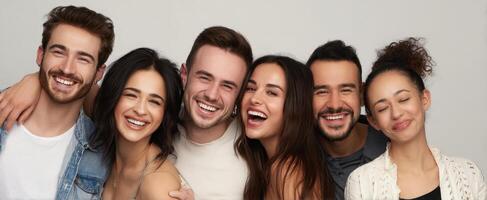The joyful group of friends sharing laughter and happiness together photo