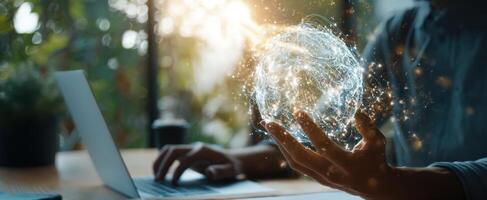 The Innovative Globe Representing Technology in a Modern Workspace photo