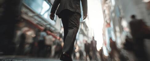 The Businessman Walking Through a Bustling Urban Street Environment photo
