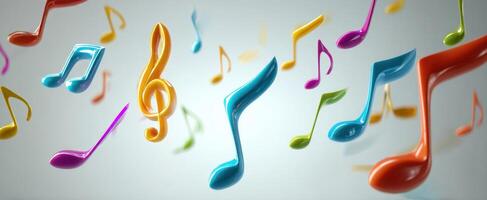 The Colorful Music Notes Floating in Vibrant Abstract Background photo