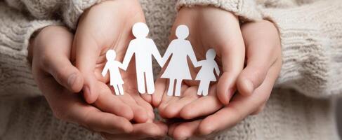 The Hands Holding a Paper Family Symbolizing Love and Togetherness photo