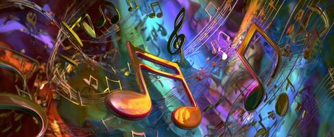 The Colorful Explosion of Musical Notes in an Abstract Wonderland photo