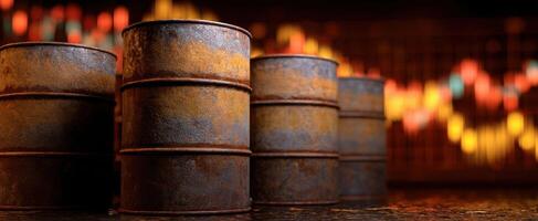 The rusty barrels setting against a vibrant bokeh background. photo
