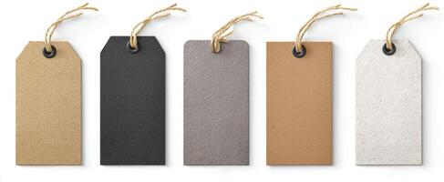 The collection of assorted blank paper tags for creative labeling solutions. photo