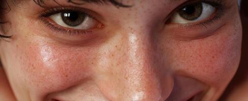 The closeup portrait of a smiling person showcasing genuine joy and warmth. photo