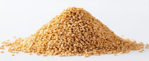 The pile of golden sesame seeds ready for culinary use photo