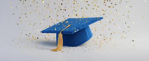 The graduation cap surrounded by shimmering confetti creating a celebratory atmosphere. photo