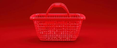 The Vibrant Red Shopping Basket Against a Bold Background photo