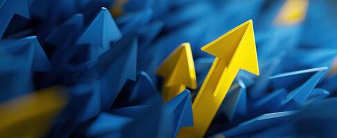 The Bold Yellow Arrow Amongst the Blue Arrows Symbolizing Growth and Success photo