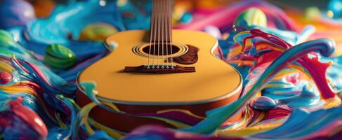 The Colorful Guitar Surrounded by a Vibrant Splash of Paint photo