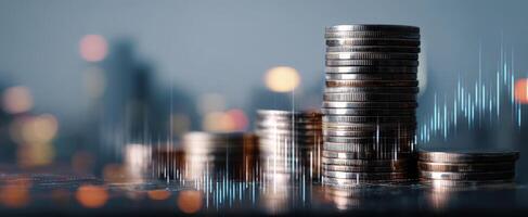 The coins displaying financial growth in a modern economic environment. photo