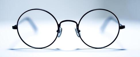 The elegant round glasses with a minimalist design on a bright background photo