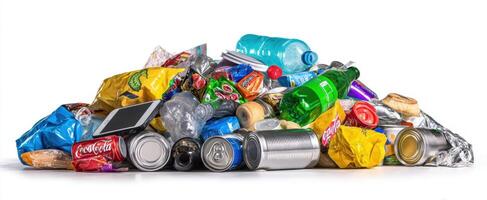 The pile of assorted waste materials highlighting environmental pollution concerns. photo