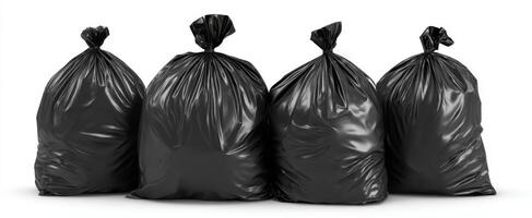The collection of black garbage bags ready for disposal and cleanup. photo