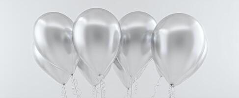 The elegant silver balloons floating gracefully for festive celebrations and decorations. photo