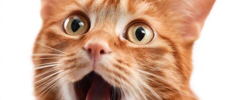 The surprised cat displays an adorable expression with wide eyes and an open mouth. photo