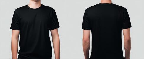 The stylish black t-shirt displayed from both front and back views. photo