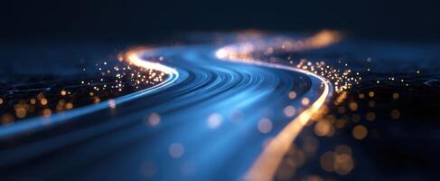 The luminous river of light flowing through an abstract digital landscape. photo