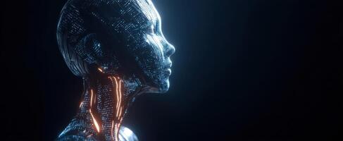The futuristic humanoid robot with glowing circuits and intricate design. photo