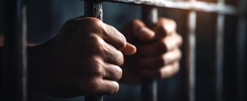 The Hands Gripping Prison Bars in a Moment of Despair photo