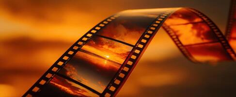 The stunning film reel capturing vibrant sunset scenes in a cinematic montage. photo