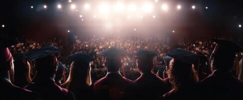 The graduates celebrating their achievements on stage at a ceremony filled with joy. photo