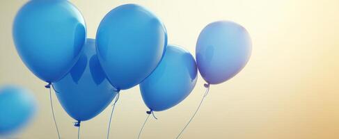 The collection of vibrant blue balloons against a soft pastel background. photo
