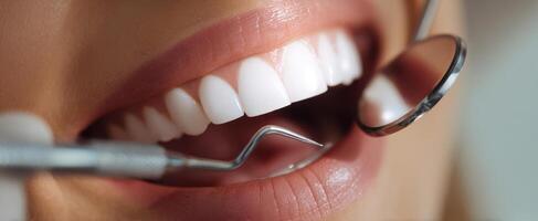 The gleaming smile of a patient during a dental examination. photo