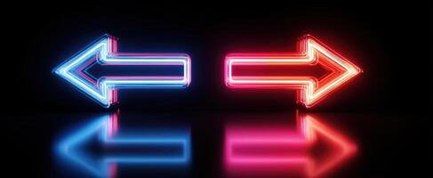 The glowing neon arrows indicating direction in a dark background photo