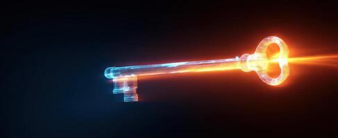 The glowing digital key symbolizing security and access in a modern world. photo