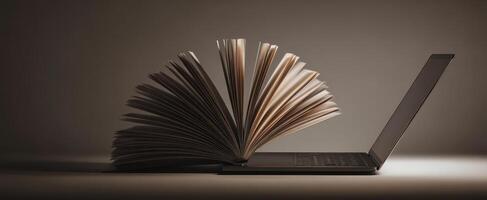 The creative fusion of a book and laptop in a modern learning environment. photo