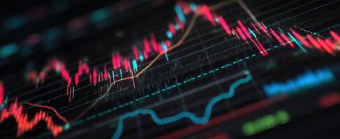 The dynamic stock market analysis with vibrant candlestick chart patterns. photo