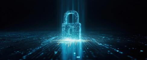 The digital lock symbolizing modern cybersecurity and data protection solutions. photo