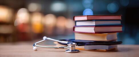 The Stethoscope and Books Symbolizing Medical Education and Professional Growth photo
