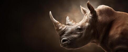 The Majestic Rhinoceros in a Dramatic Portrait Shot photo