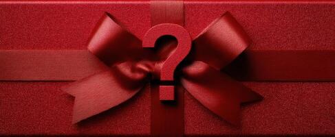 The mysterious red gift box with a question mark inviting curiosity. photo